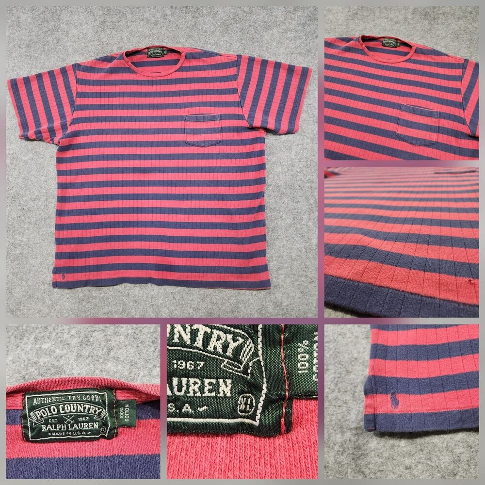 VTG Polo Country Ralph Lauren Mens XL 100% Cotton Stripe Knit T Shirt Sweater